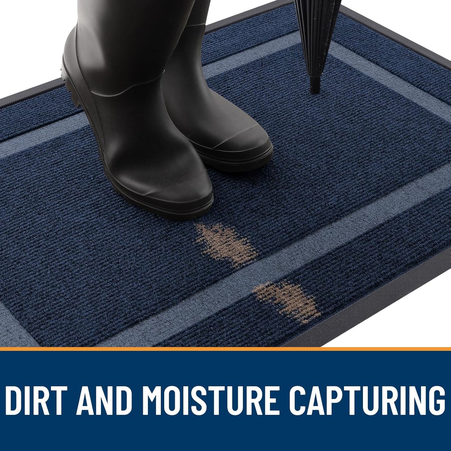 OLANLY Front Door Mat Indoor Outdoor Entrance, Waterproof All-Season, All-Weather Doormat, Sturdy Natural Rubber, Fade Resistant, Low Profile, Easy Clean Patio Porch Entryway Mat, 59x35, Blue