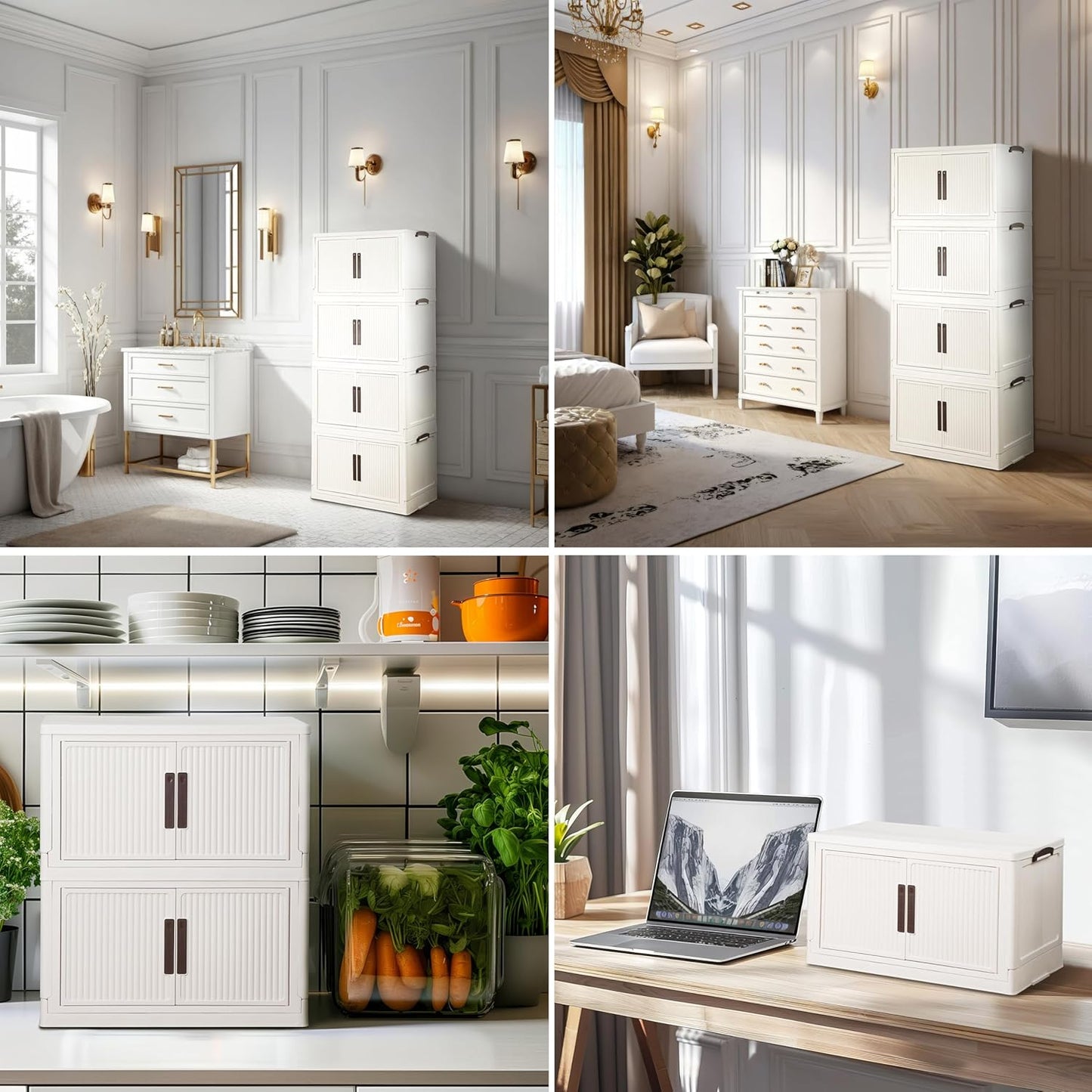 312QT/78GAL Stackable Storage Bins with 1 lid Foldable Storage Drawers with Wheels for Clothes Collapsible Storage Bins Container with door for Home,Office, Dorm Room(104Qt X 3)