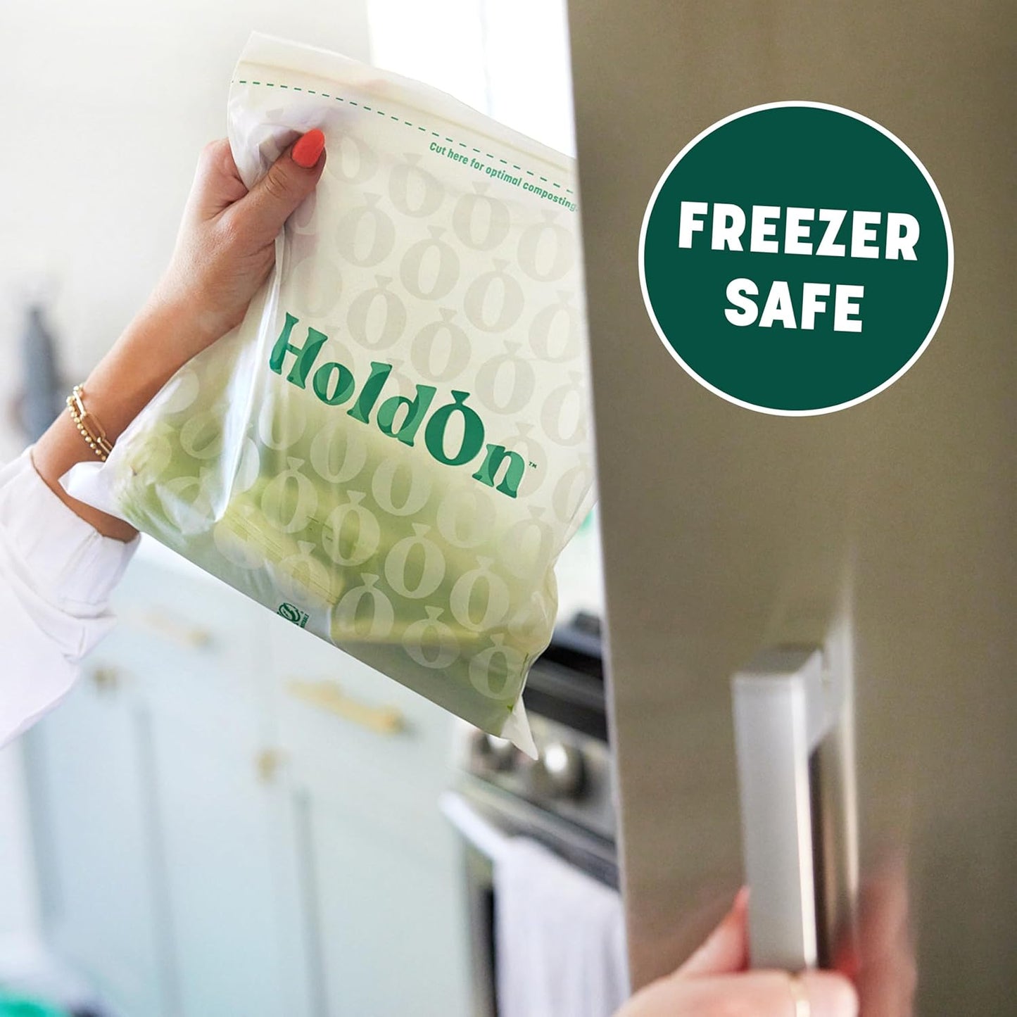 HoldOn Zipseal Gallon Bags - Compostable, PFOA-Free, BPA-Free, Food-Safe Zip Seal Food Storage Bags/Freezer-Safe Gallon Bags With Secure Seal for Home & Travel (25 bags total)