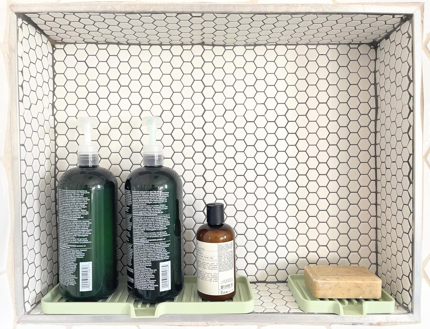 Happitasa Silicone Soap Dish Tray and Sponge Holder with Drain Chute, Pack of 2 | Bathroom and Kitchen Sink Organizer Caddy (Smoky Blue, 5.2"x4", 7.2 Ounces)