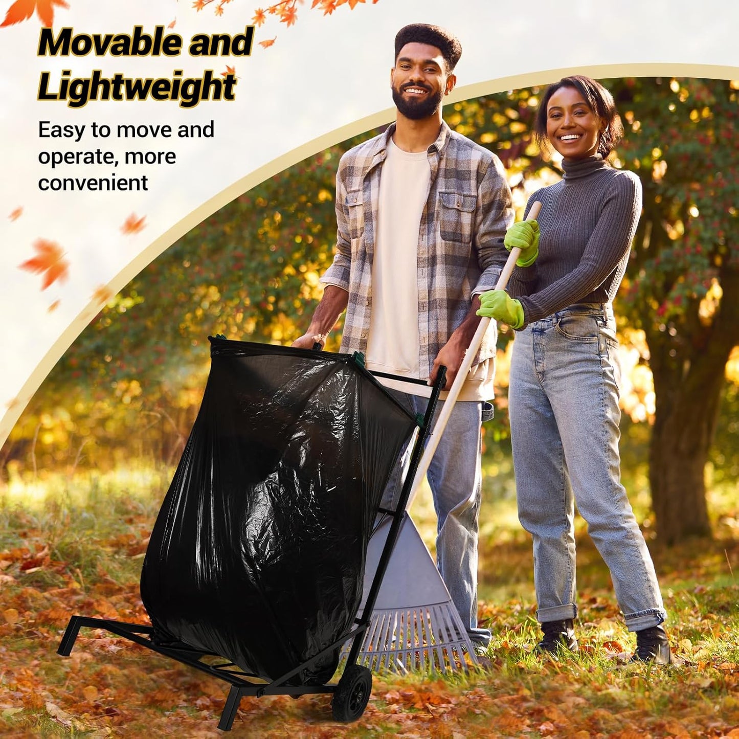 CAROD Trash Bag Holder, Adjustable Metal Leaf Bag Holder from 30-45 Gallon Capacity, Mobile Garbage Bags Cart, Outdoor Garden Leaf Bags Stand for Yard & Lawn Cleanup, Gardening, Camping, Parties