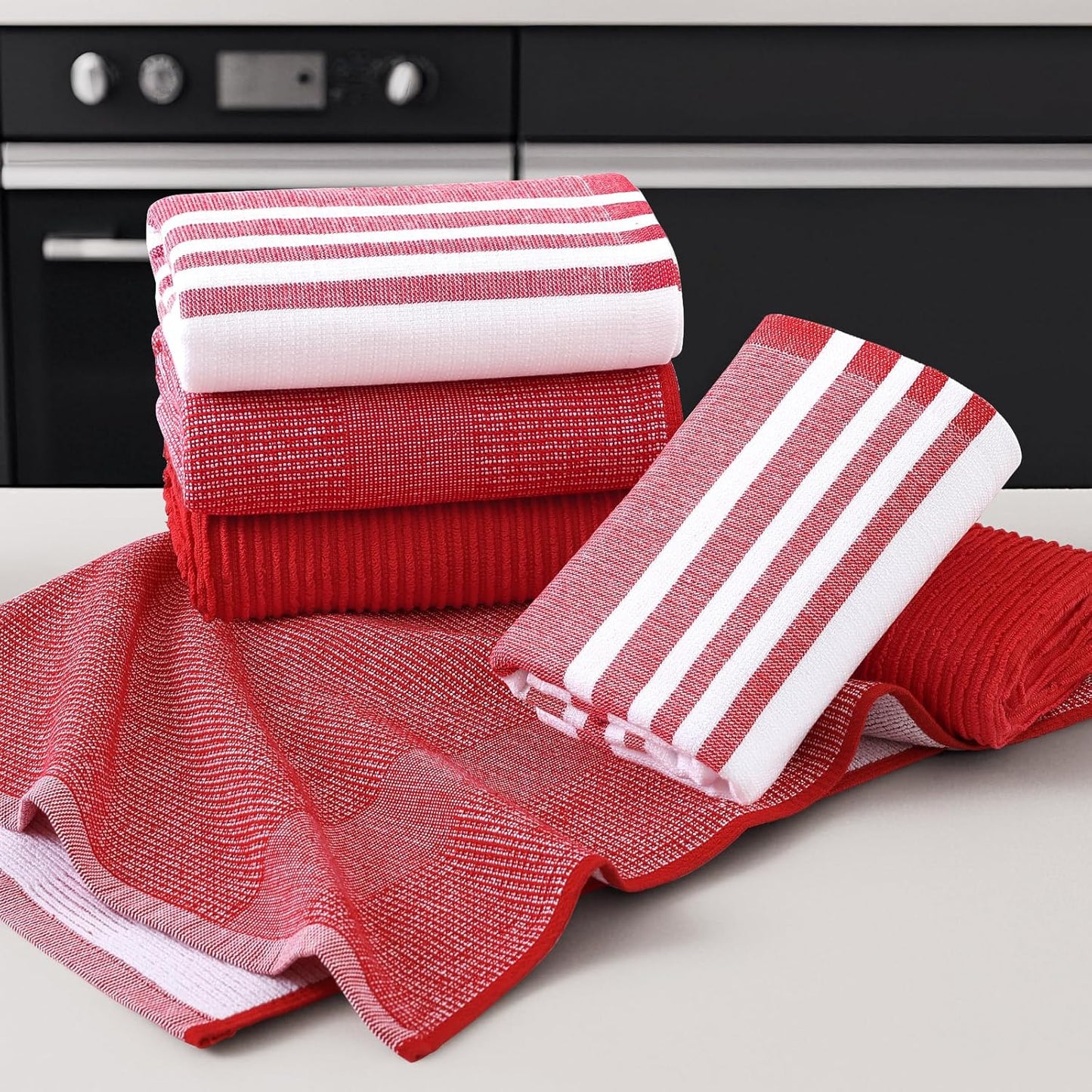 Homaxy Premium Kitchen Towels(18”x 28”, 9 Pack), Large Cotton 380 GSM Kitchen Hand Towels, Soft and Absorbent Terry Dish Towels, Multipurpose Tea Towel Set with Hanging Loop, Red