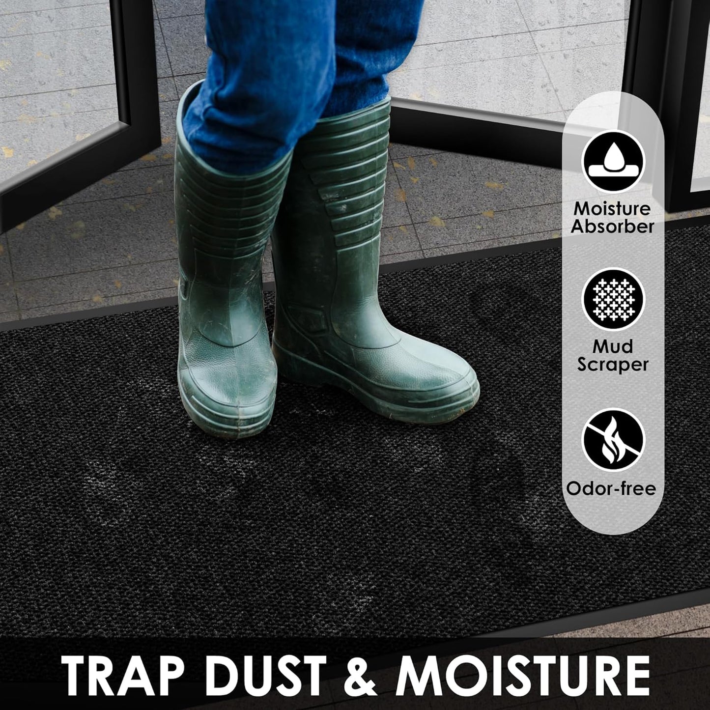 3′ x 23′ Front Door Mat Indoor Outdoor Entrance, Commercial Floor Mat Heavy Duty Dirt Trapper Entryway Doormat, Custom Size Non Slip Rubber Backing Welcome mat, Door Mat for High Traffic Area