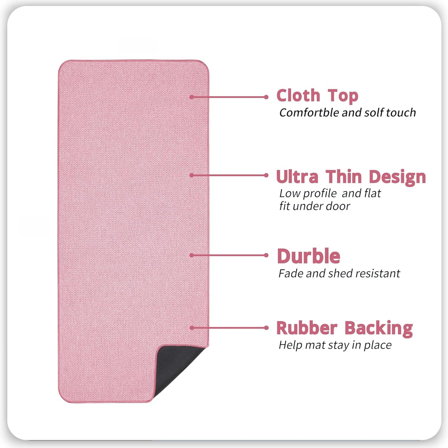 Bath Mat,Ultra Thin Bathroom Runner Rugs,Large Bath Mats for Bathroom,Quick Dry,Non-Slip,Machine Washable,Low Pile,Bath Rug,Shower Outside,Sink,Home Decor Accessories.Pink,1'9"x3'11"（21x47inch）