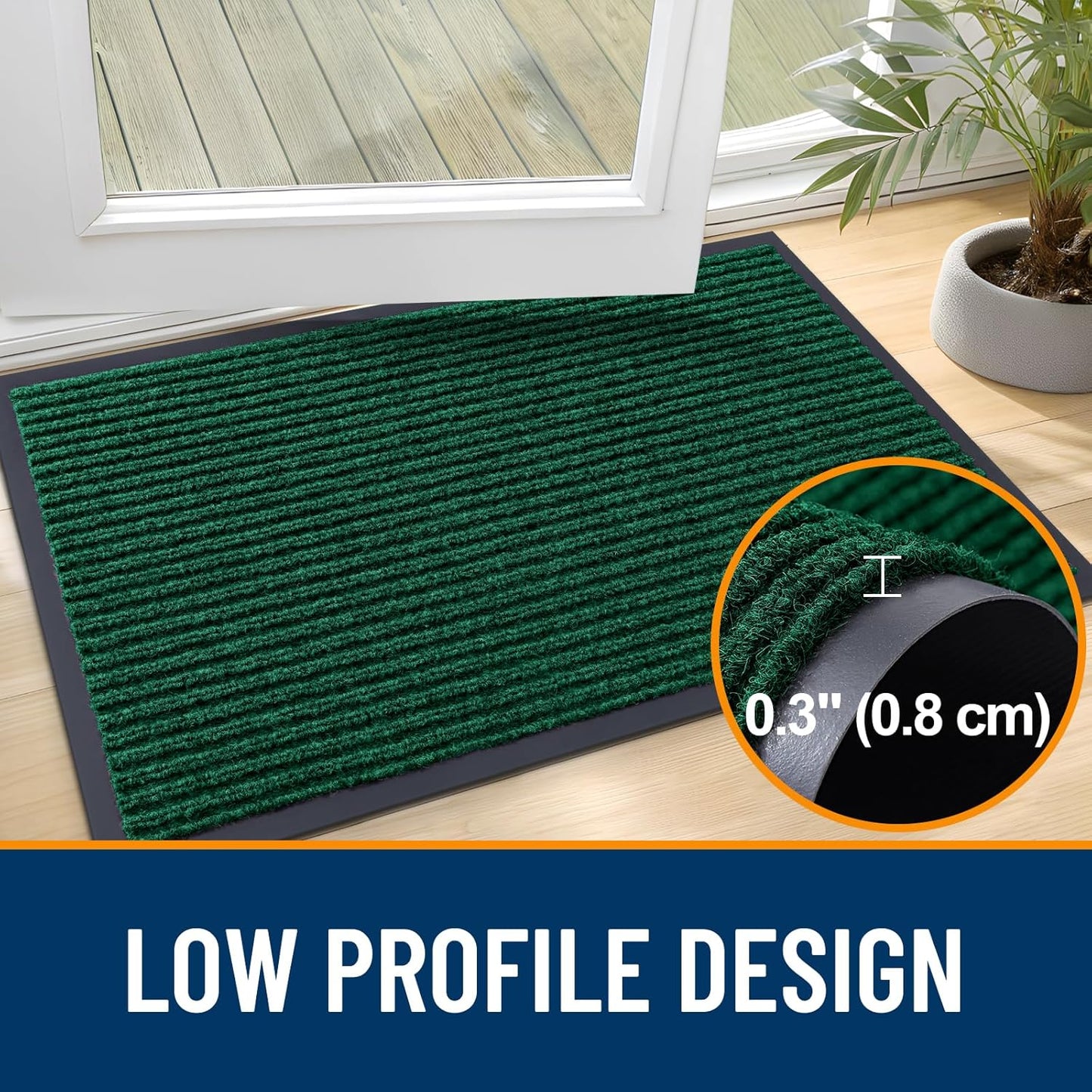 OLANLY Front Door Mat Indoor Outdoor Entrance, Waterproof Heavy Duty Doormat, Fade Resistant, Low Profile, Easy Clean Patio Porch Welcome Floor Mats for Entry, 59x35, Green