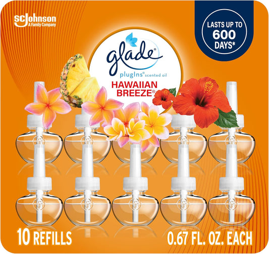 Glade PlugIns Refills Air Freshener, Scented and Essential Oils for Home and Bathroom, Hawaiian Breeze, 6.7 Fl Oz, 10 Count (Packaging May Vary)