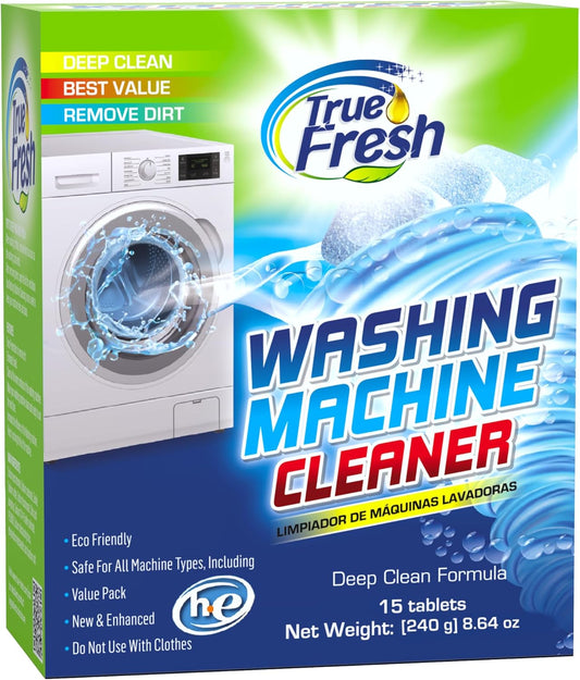 True Fresh Washing Machine Cleaner Tablets, 15 Solid Deep Cleaning Tablet, Finally Clean All Washers Machines Including HE Front Loader Top Load