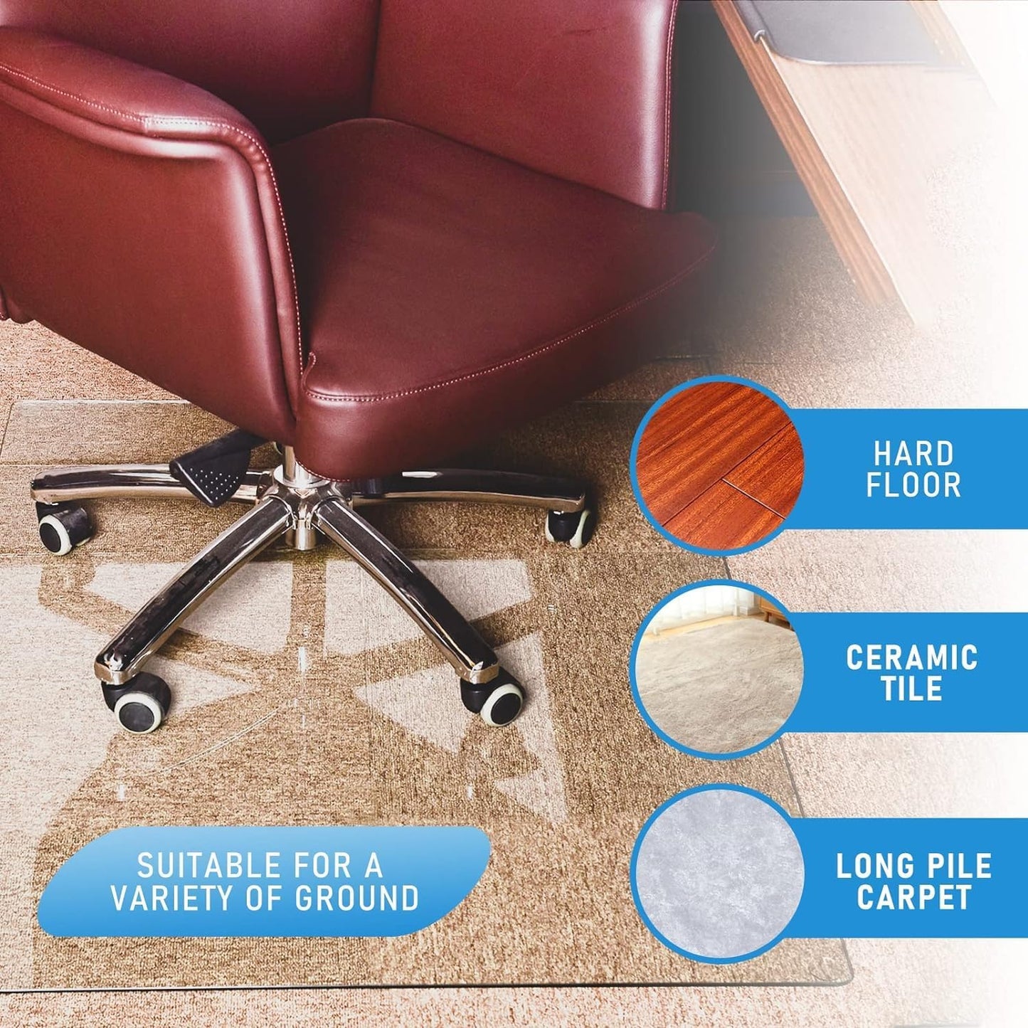 GLSLAND 36" x 46" Tempered Glass Chair Mat Heavy-Duty Floor Protector for Carpet & Hard Floors Scratch-Resistant Clear Office Mat 1/6" Clear