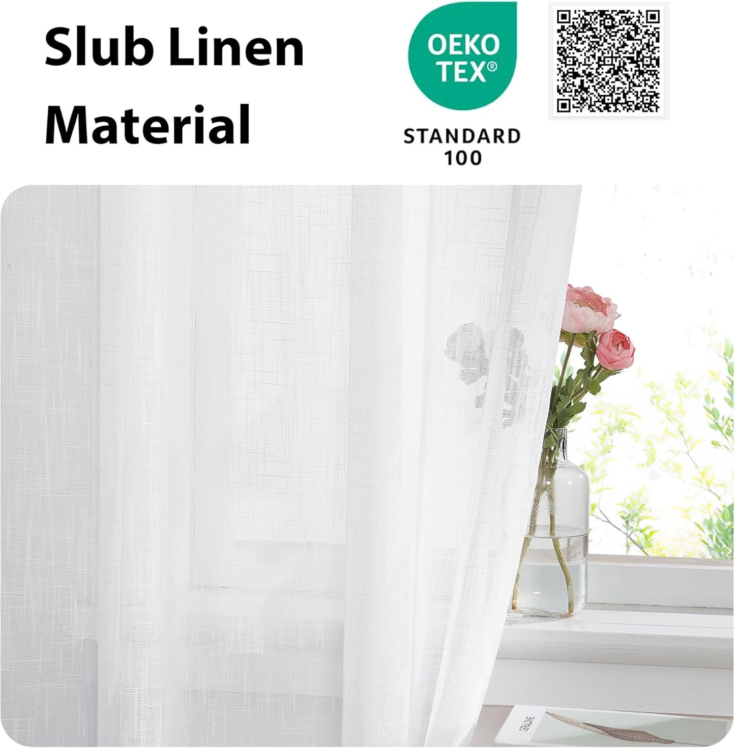 NICETOWN Door Curtains for Sliding Glass French Door, Farmhouse Linen Cutains for Kitchen Light Filtering Rod Pocket Small Window Covering with Tieback, 12" W x 72" L, White, 1 PC