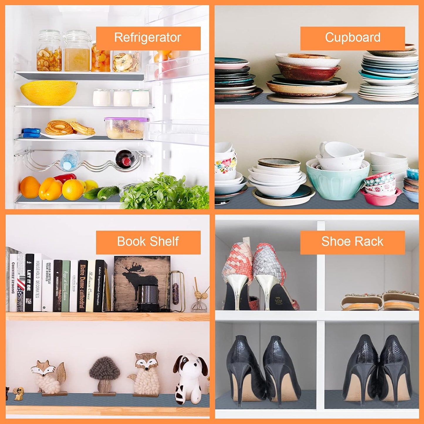 Shelf Liners for Kitchen Cabinets Refrigerator Liners Waterproof & Oil-Proof Kitchen Cupboard Liner Non-Slip Drawer Mats EVA Material Non Adhesive Fridge Mats for Shelves 17.3 x 78.7 Inches