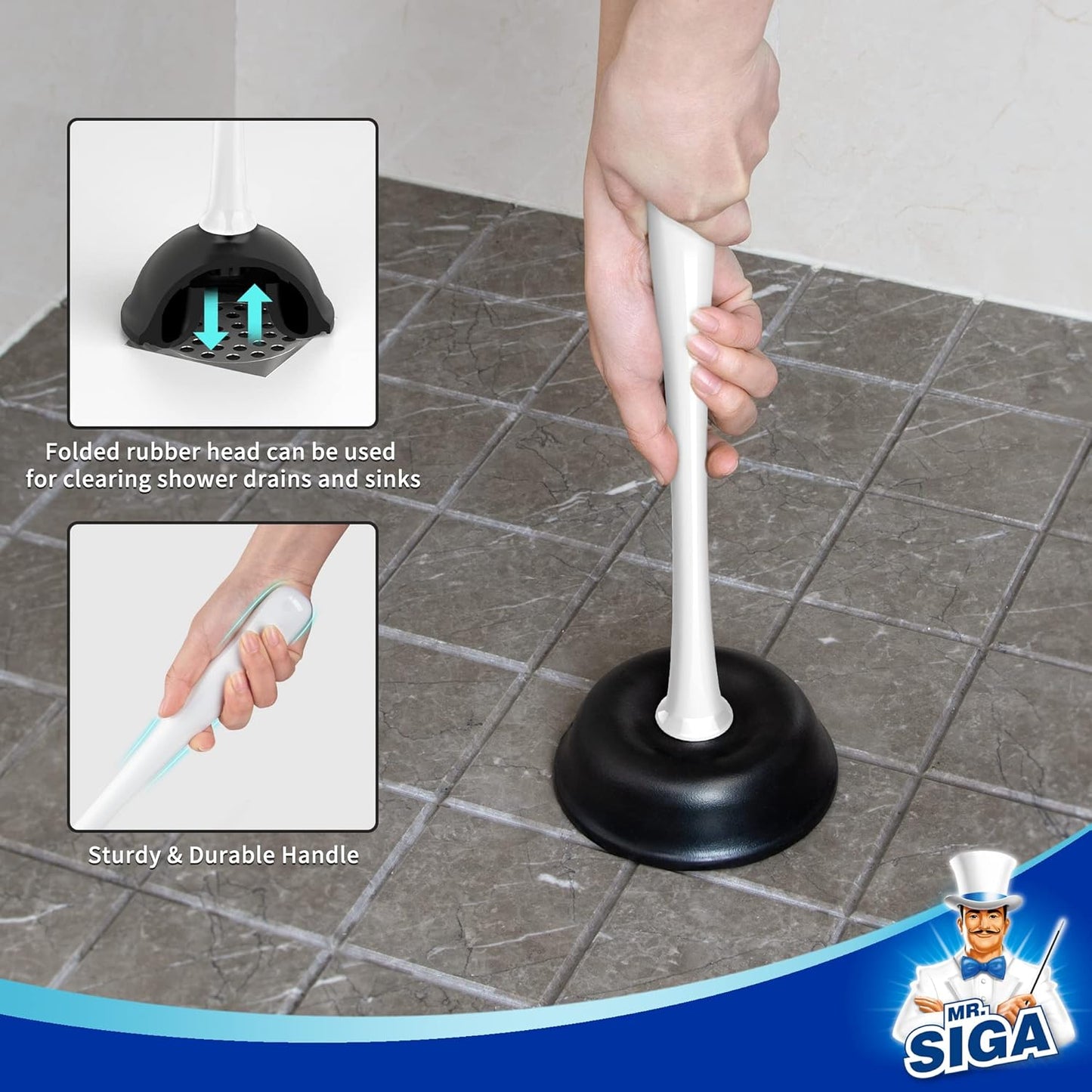 MR.SIGA Toilet Plunger and Bowl Brush Combo for Bathroom Cleaning, White, 2 Sets