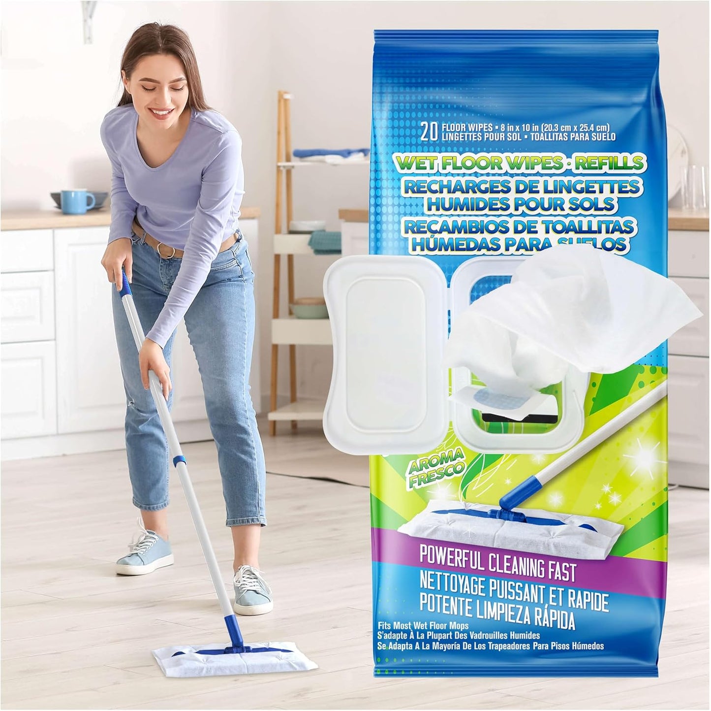 Wet Floor Wipes, Multi Surface Floor Cleaner Wet Mop Pads Fit Swiffer Sweeper Mop, Fresh Scent & Plant-Based Textured Cloth Trap Absorb Dirt, 20 Count (Pack of 30)