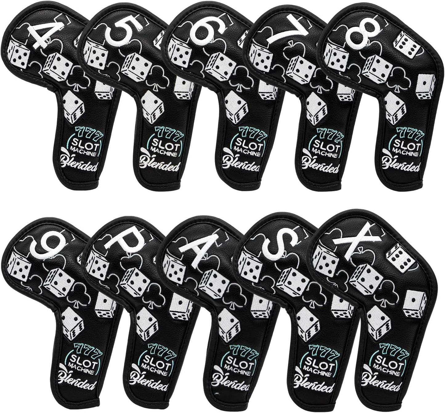 Golf Iron Covers Lucky 777 Golf Iron Headcover 10pcs Synthetic Leather Golf Clubs Iron Covers for Golf Clubs Head Covers for Irons with Magic Tape Fit All Brands