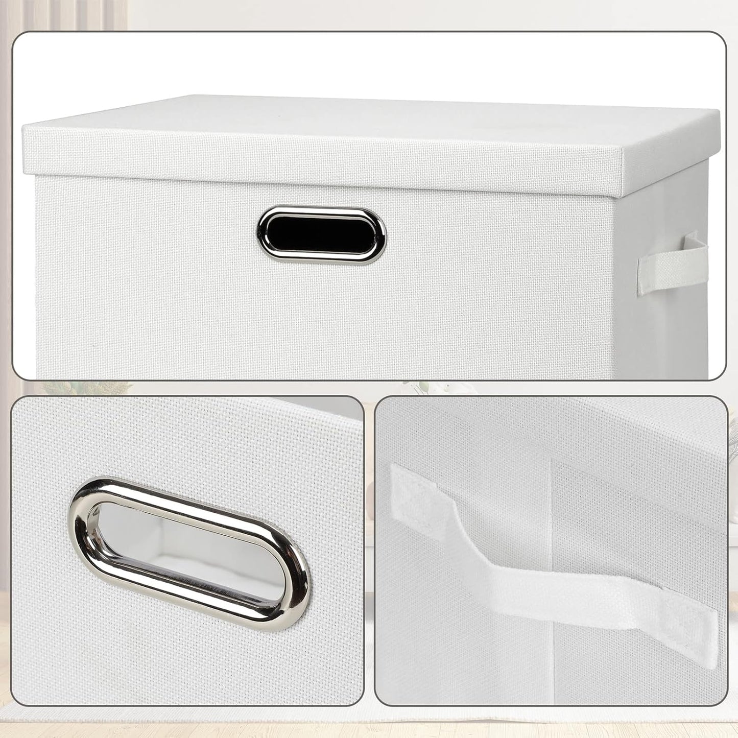 Large 17" 36 Quart Collapsible Stackable Storage Bins with Lids, 5 Packs White Linen Fabric Closet Boxes with Lids, Storage Cube Baskets Container Organizers for Bedroom Office(17 x12 x11)