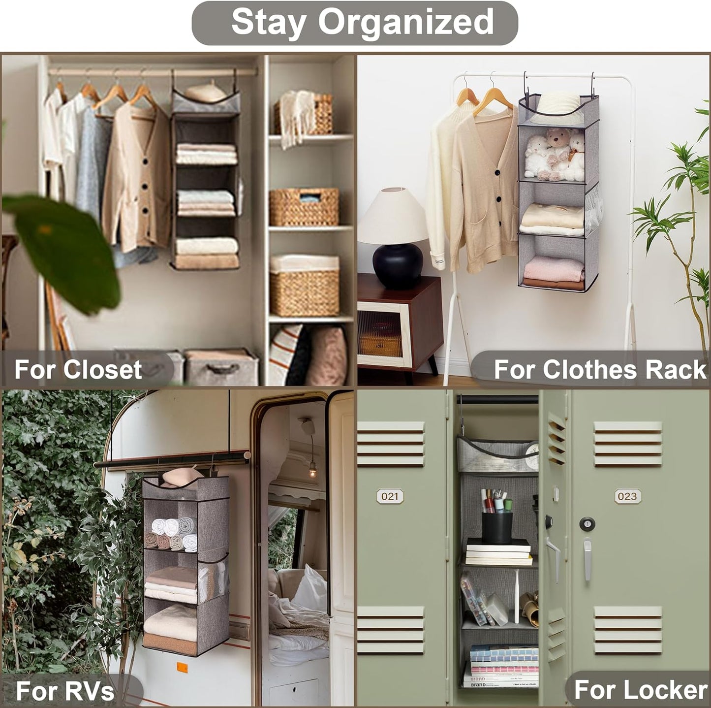 StorageWorks Hanging Closet Organizer, 3-Shelf Shelves with Top Shelf, 12" W x 12" D x 35 ¼"H, Mixing of Brown and Gray