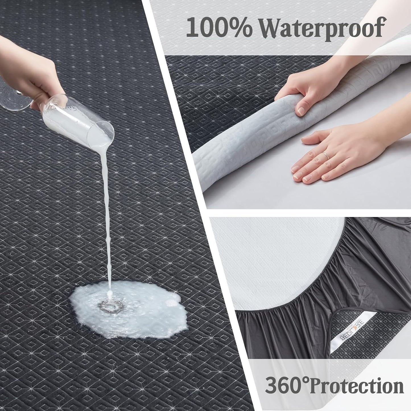 BEDLORE Full Size Mattress Protector, Waterproof Noiseless Mattress Cover with Stretchable Pockets for 6-15 inches Mattress, Soft Breathable Mattress Pad for College Dorm (Dark Gray)