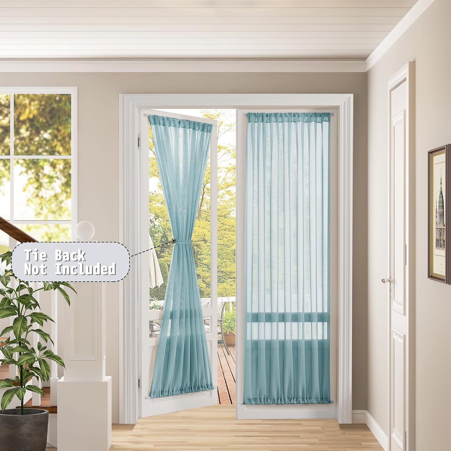 Tollpiz Sheer Door Curtains Closet Linen Textured Curtain Sheers Doorway Light Filtering Voile Patio Door Rod Pocket Curtains French Door, 54 x 80 inches Long, Dusty Blue, Set of 1 Panel