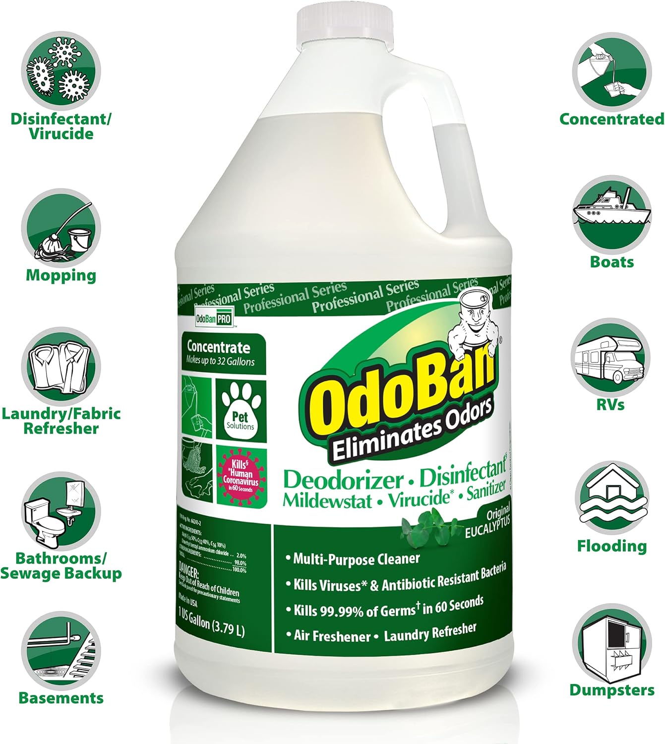 OdoBan Professional Disinfectant and Odor Eliminator Concentrate, 4 Gallons, Original Eucalyptus Scent
