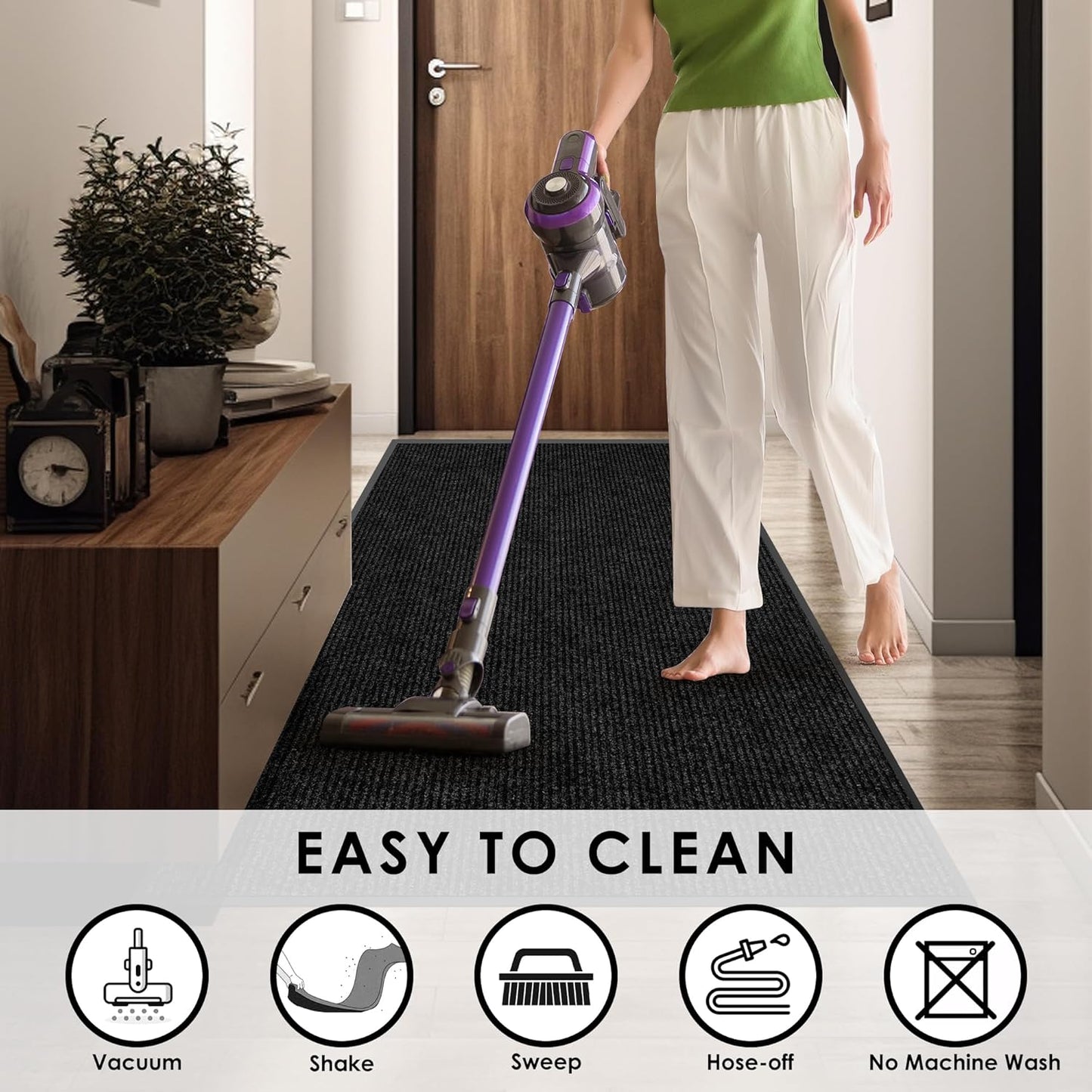 3′ x 15′ Front Door Mat Indoor Outdoor Entrance, Commercial Floor Mat Heavy Duty Dirt Trapper Entryway Doormat, Custom Size Non Slip Rubber Backing Welcome mat, Door Mat for High Traffic Area