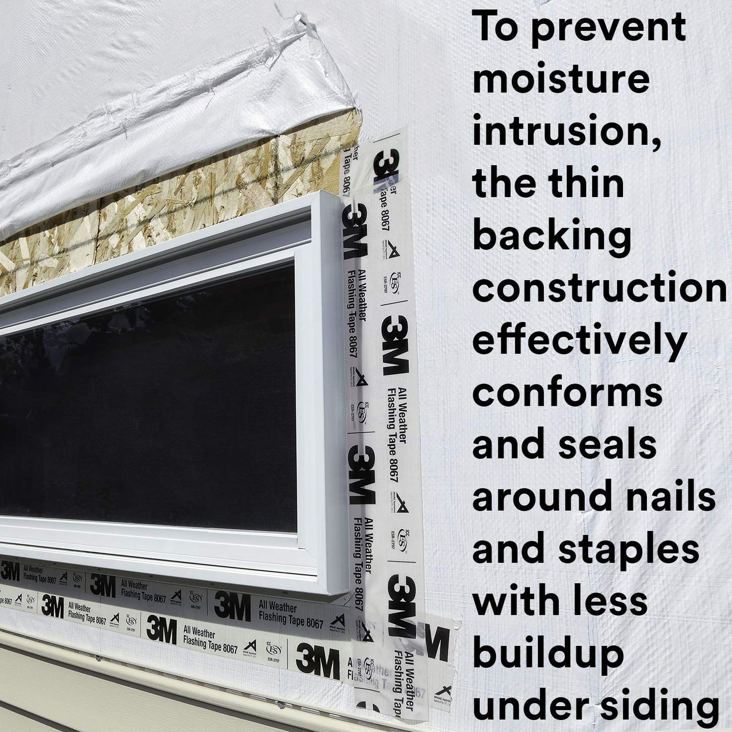 3M All Weather Flashing Tape 8067, 6 in x 75 ft, 1 Roll, Adhesive Backed Split Liner, Prevents Moisture Intrusion, Waterproof Flashing Seals Doors, Windows, Openings in Wood Frame Construction