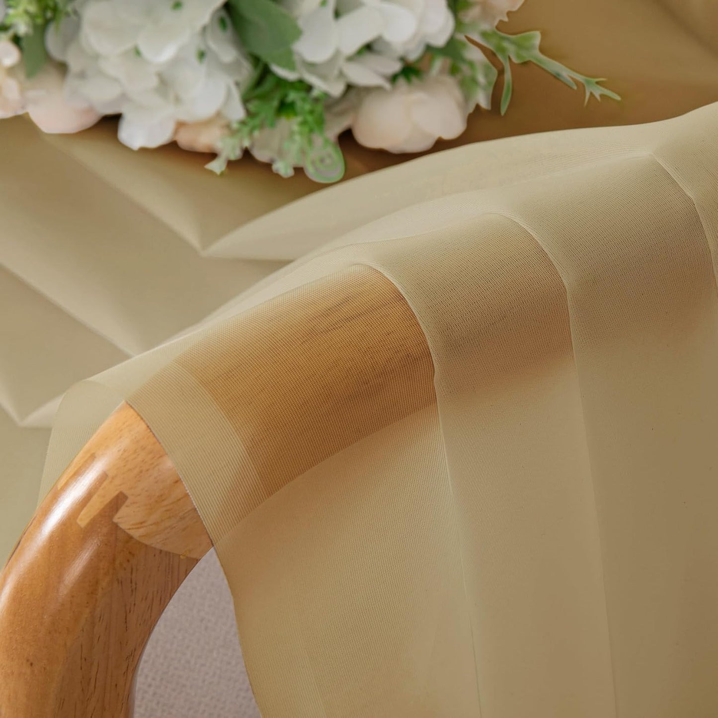 Chyhomenyc Gold Sheer Curtains 36 inch Length 2 Panels Set, Light Filtering Voile Rod Pocket Short Window Curtians for Bathroom Living Room Farmhouse Small Windows, Each 42Wx36L in, 2PCS, Gold