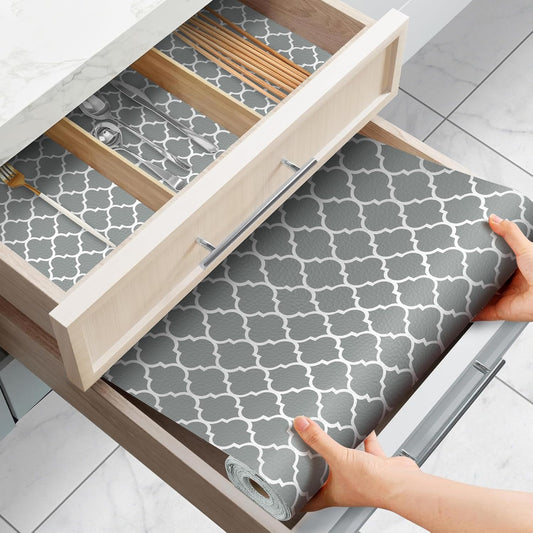 Drawer and Shelf Liner for Kitchen Cabinets Non-Adhesive, Non-Slip Cabinet Liner Shelf Paper Strong Grip Waterproof Easy to Clean for Kitchen Shelves Cupboard, Gray Lantern,12IN X 20FT