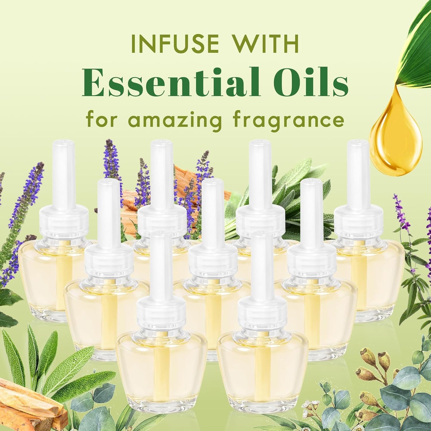 Plug-In Air Freshener Refills 12 Count - Palo Santo & Eucalyptus, Baby Powder Scent For Rooms & Bathrooms Office Wall Plug-In Refills, Compatible with Air Wick,Compatible with Glade