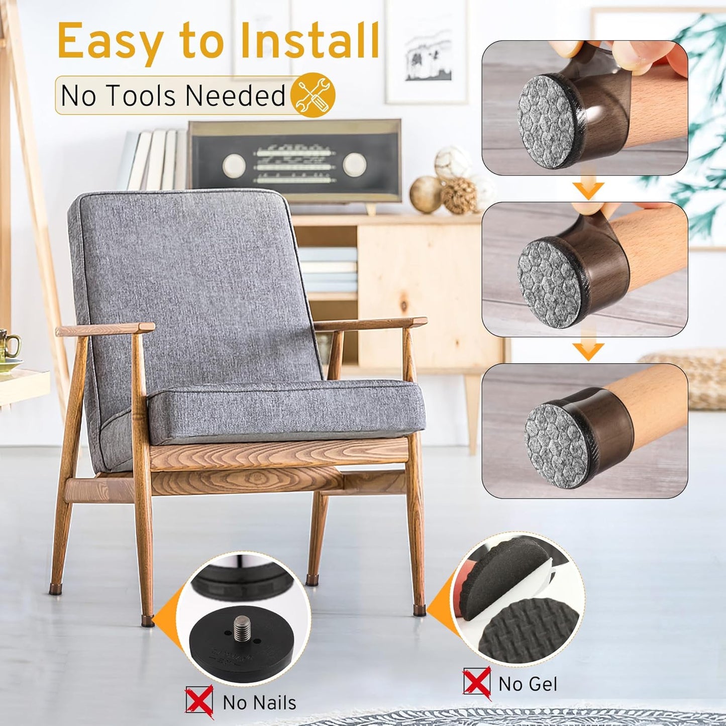 24PCS Round Chair Leg Floor Protectors, Furniture Sliders, Chair Leg Protectors for Hardwood Floors, Non-Slip Felt Furniture Pads, Silicone Cap Covers to Protect Floors, (Fit 1.1" - 1.5")