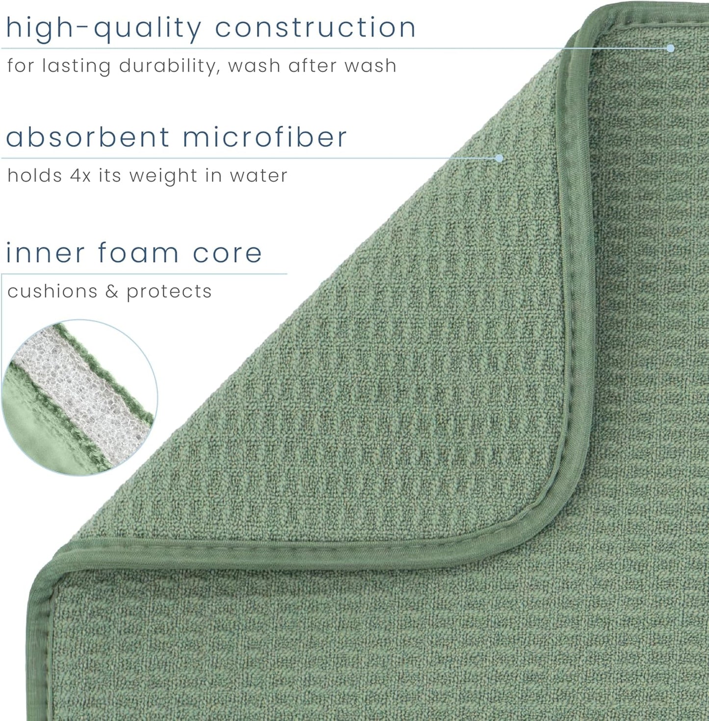 S&T INC. Dish Drying Mat XL, 18” x 24”, Absorbent Microfiber Kitchen Counter Mat, Dish Drying Pad for Dishes, Utensils, Pots and Pans, Extra Large, Sage Green