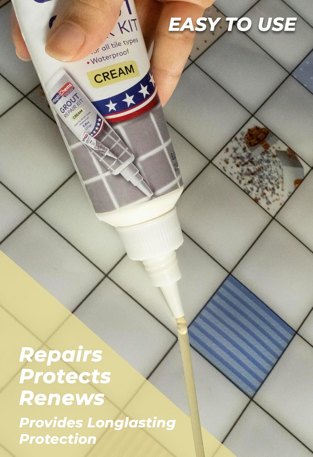 Tile Grout Repair, Cream 8.8 oz/250gr. Fast Drying Grout Repair Kit, Grout Filler Tube Repair Kit, Tile Grout Paint, Grout Sealer Restore and Renew Bathroom Floor, Tile Gaps, Joints, Lines
