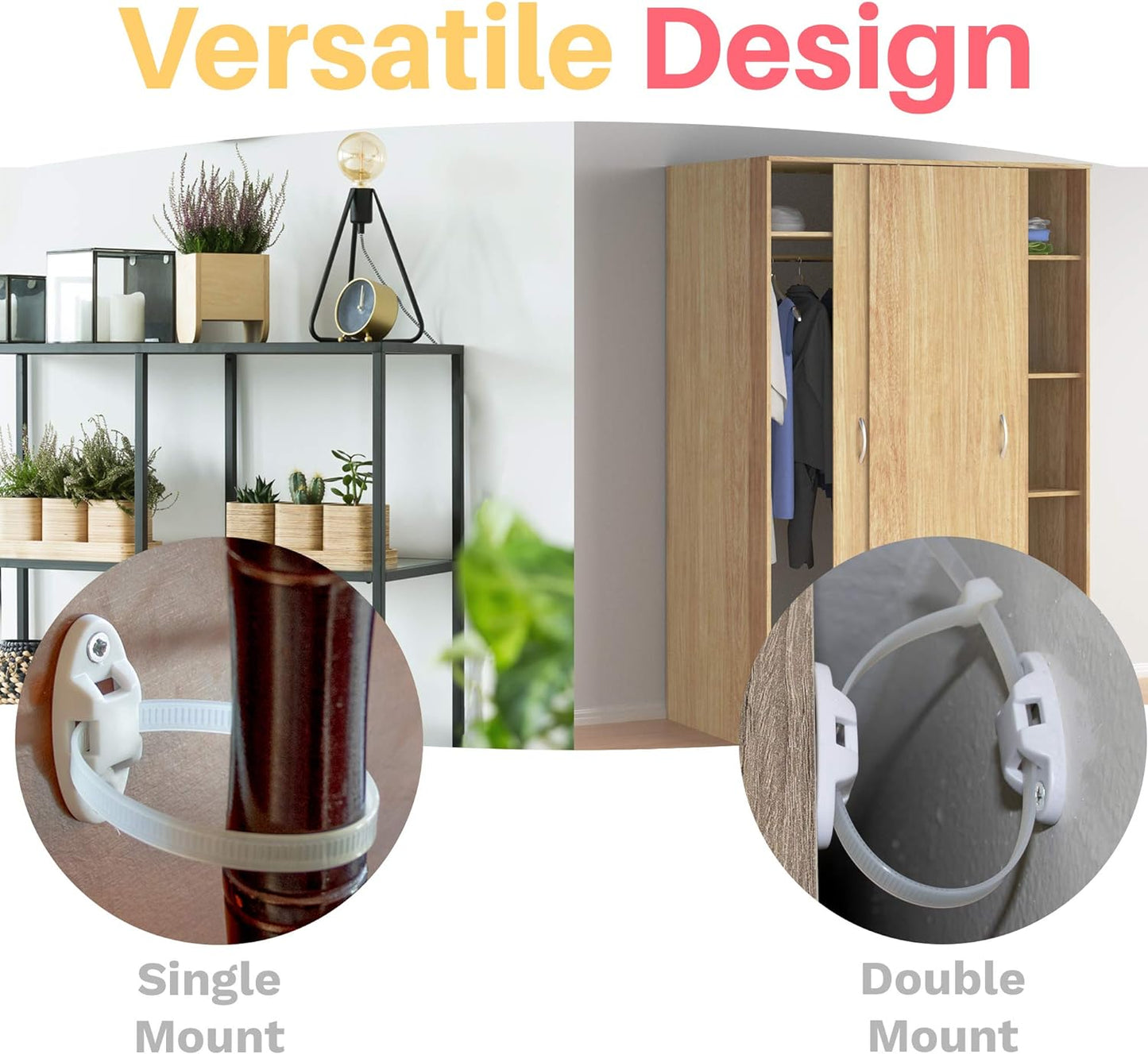 Inaya 12 Pack Furniture Anchors for Baby Proofing, Bookshelf Anchors to Wall, Dresser Wall Safety Anchor，Heavy-Duty Anti-Tip Furniture Straps for Cabinets, Closets, Bookshelf and TVs