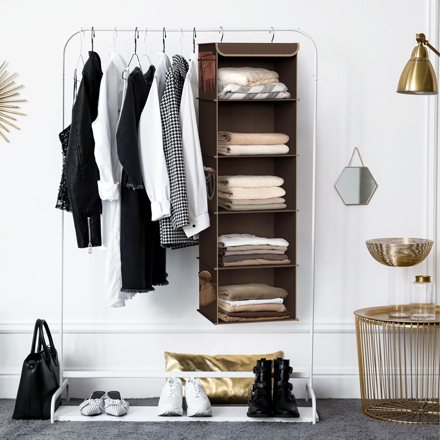 Simple Houseware 5 Shelf Hanging Closet Organizer, Brown