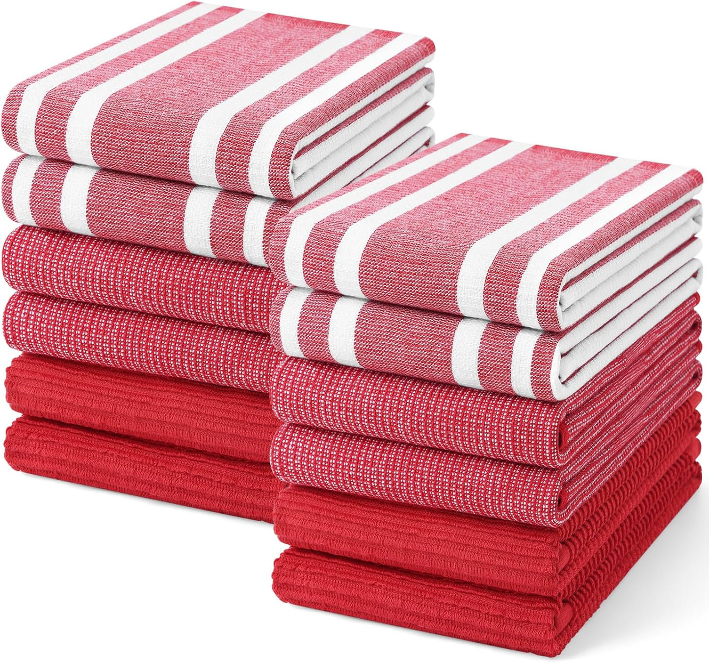 Homaxy Premium Kitchen Towels(18”x 28”, 12 Pack), Large Cotton 380 GSM Kitchen Hand Towels, Soft and Absorbent Terry Dish Towels, Multipurpose Tea Towel Set with Hanging Loop, Red
