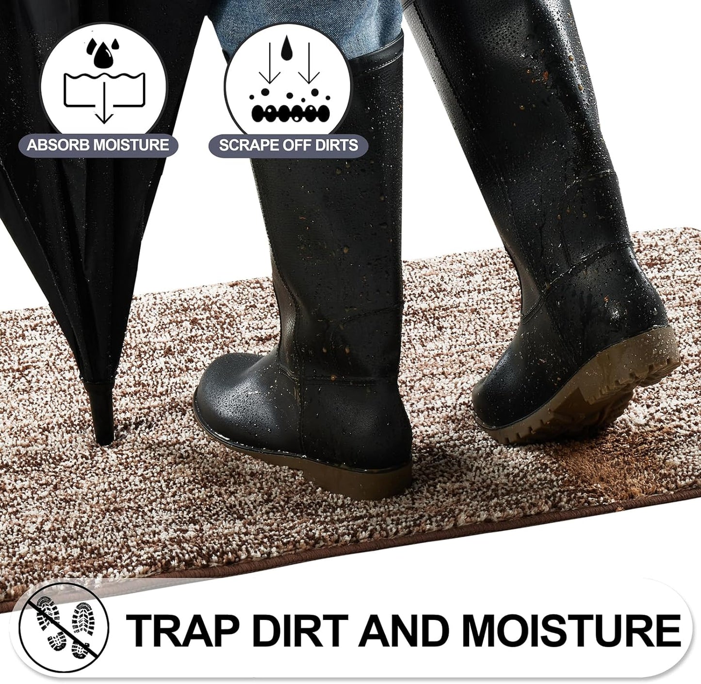 REFETONE Indoor Doormat, Front Door Mat 20"x32" Absorbent Rubber Backing Non Slip Door Mats, Washable Low-Profile Inside Floor Mat Door Rugs for Entryway, Resist Dirt Mud Mat for Dogs, Coffee/Brown