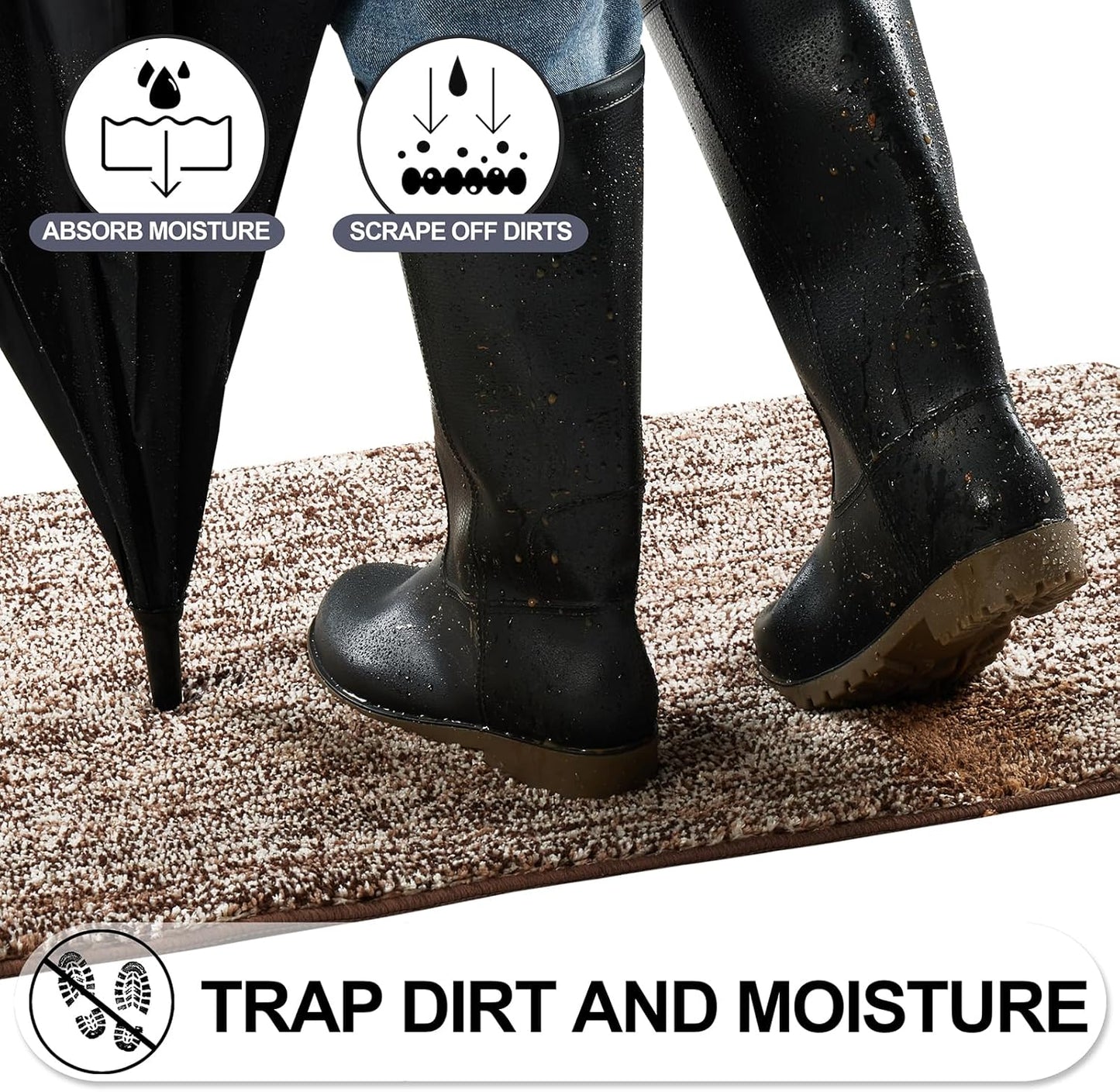 REFETONE Indoor Doormat, Front Door Mat 32"x40" Absorbent Rubber Backing Non Slip Door Mats, Washable Low-Profile Inside Floor Mat Door Rugs for Entryway, Resist Dirt Mud Mat for Dogs, Coffee/Brown