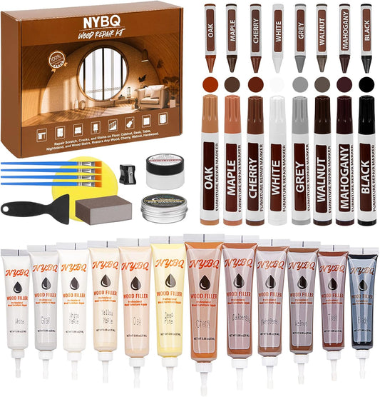 Wood Furniture Repair Kit- Set of 41 Laminate Vinyl Floor Repair Kit Wood Fillers,Floor Scratch Repair, Touch Up Markers, Restore Hardwood Scratches, Cracks, Hole for Floor, Table, Door, Cabinet