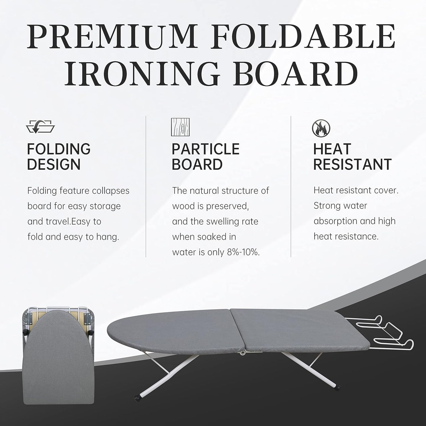 Tabletop Ironing Board,Portable Iron Board with Iron Rest, Foldable Small Ironing Board with Heat Resistant Cover and 100% Cotton Pad, 31.5"x11.8"x7", Grey