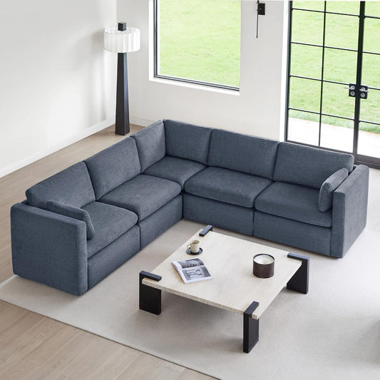CHITA Oversized Modular Sectional Fabric Sofa Set, FSC Certified Extra Large 5 Seat V Shaped Cloud Couch for Living Room, 106 inch Width, 4 Seater and 1 Middle Corner, Blue