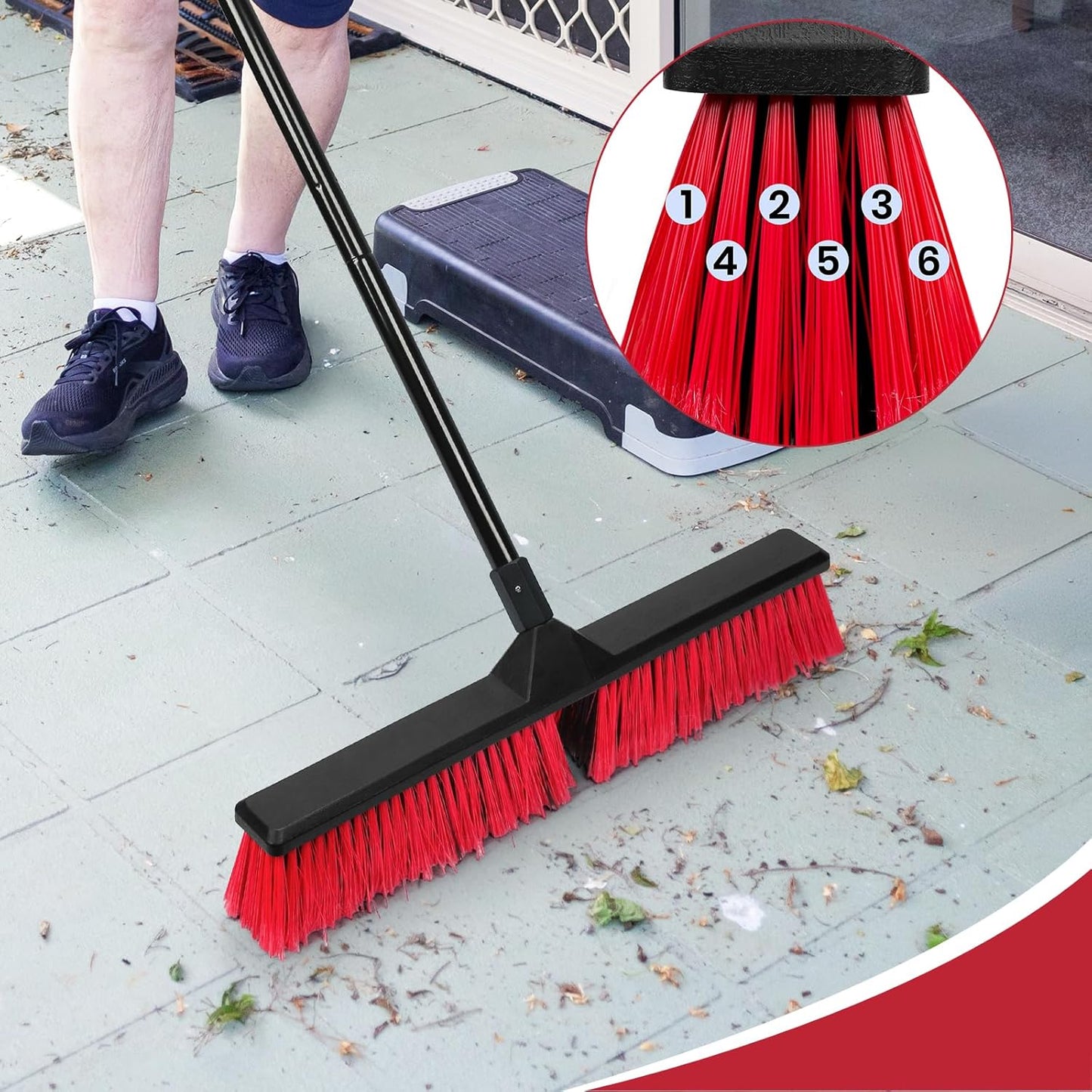 24" Push Broom Outdoor with 63" Long Handle and Stiff Bristles, Heavy Duty Outdoor Broom Brush for Workshop, Garage, Concrete, Patio and Deck Floor Sweeping