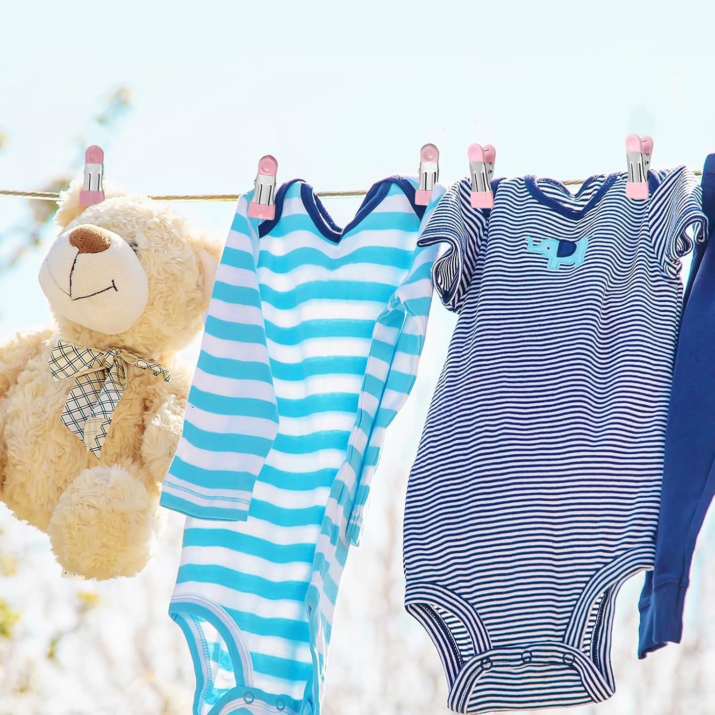 Clothes Pins Heavy Duty 30 Pack - 2.17 Inch Metal Chip Clips, Clothespins for Photo Drying Clothesline Laundry Sock, Bag Clips for Food Kitchen Stainless Steel with Rubber, Pink