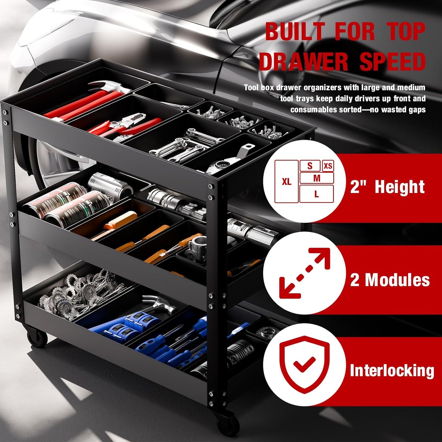 10 PCS Tool Box Drawer Organizers, Large & Medium Tool Trays for Tool Box Organization, Tool Organizers and Storage for Garage and Rolling Tool Chest