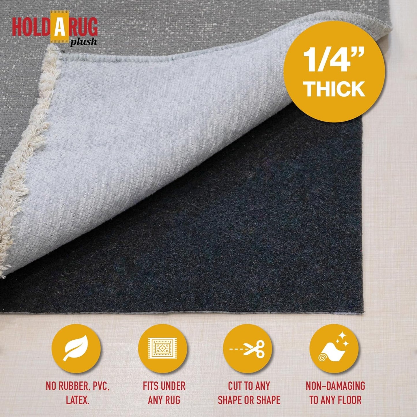 Hold-a-Rug Plush 2' x 11' Nonskid, Nonslip Rug Pad, Reversible Gripper, ¼ Thick, Safe for All Floors and Carpet, Keep Area Rugs Secure