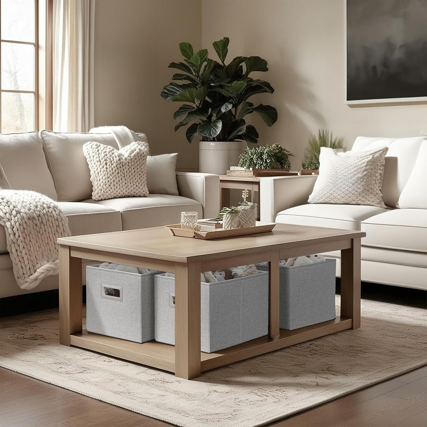 DECOMOMO Storage Bins for Shelves Robust Fabric Closet Bins for Shelves Toy Storage Clothes Books (Pack of 3 – Light Grey)