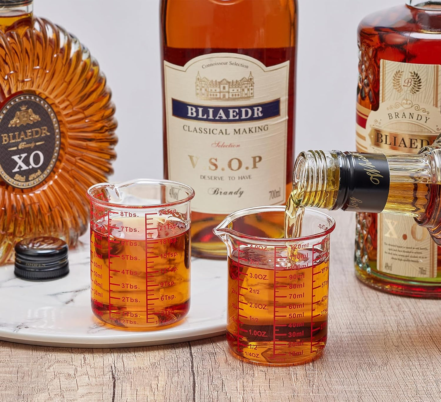 Ackers High Borosilicate Glass Measuring Cup Set with Pour Spout,60ml(2OZ),120ml(4OZ), 250ml(8OZ) Glass Measuring Beaker for Kitchen or Restaurant, Easy to Read