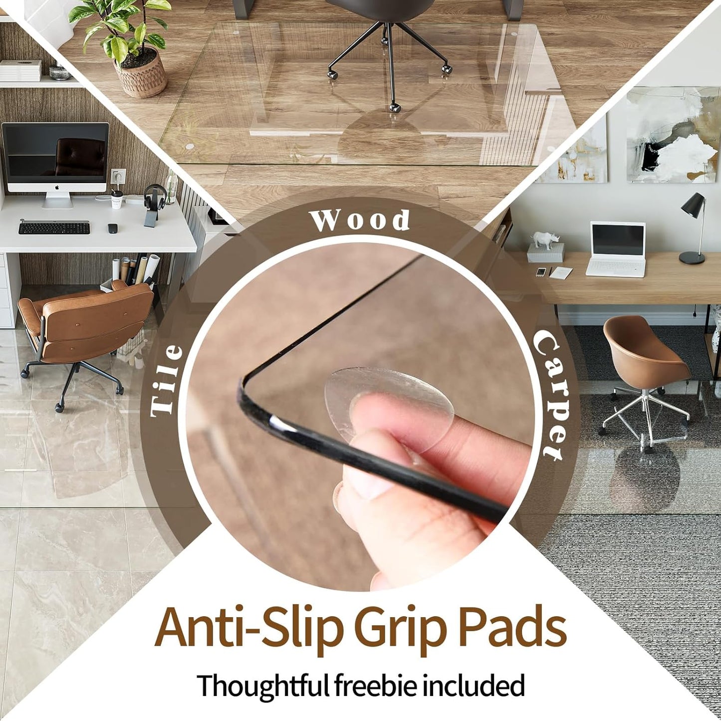 Koonmi Tempered Glass Chair Mat 44"x58" - Premium Office Chair Mat for Hardwood Floors & Low-Pile Carpet with 4 Non-Slip Pads - Thick Scratch-Resistant Surface