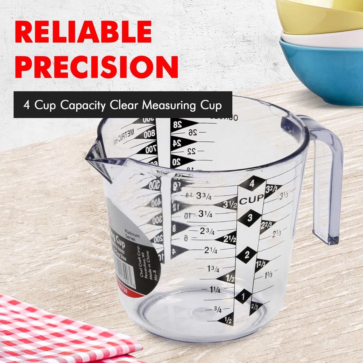 Chef Craft Select Plastic Measuring Cup, 4 Cup, Clear
