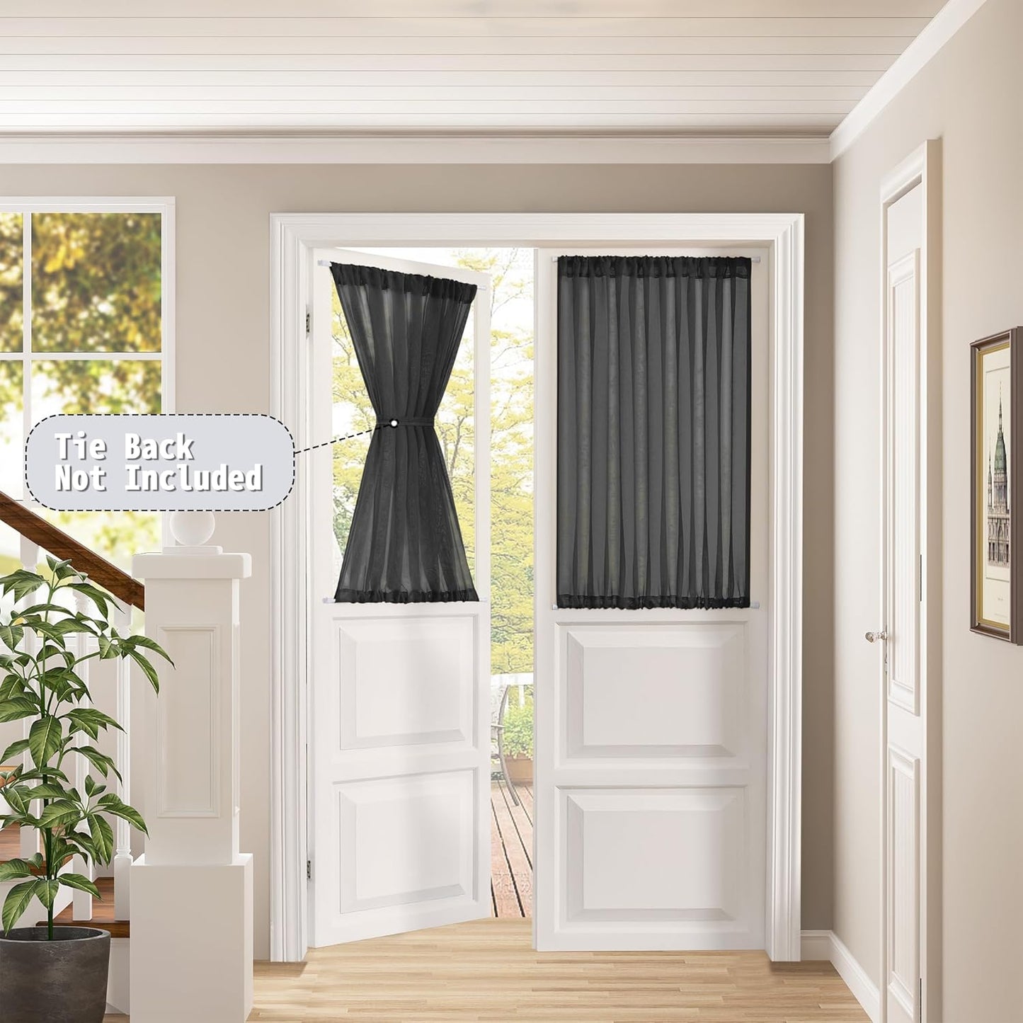 Tollpiz Small Sheer Curtain Linen Textured Curtain Sheers Doorway Light Filtering Voile French Door Rod Pocket Curtains Patio Glass Door, 25 x 40 inches Long, Black, Set of 1 Panel