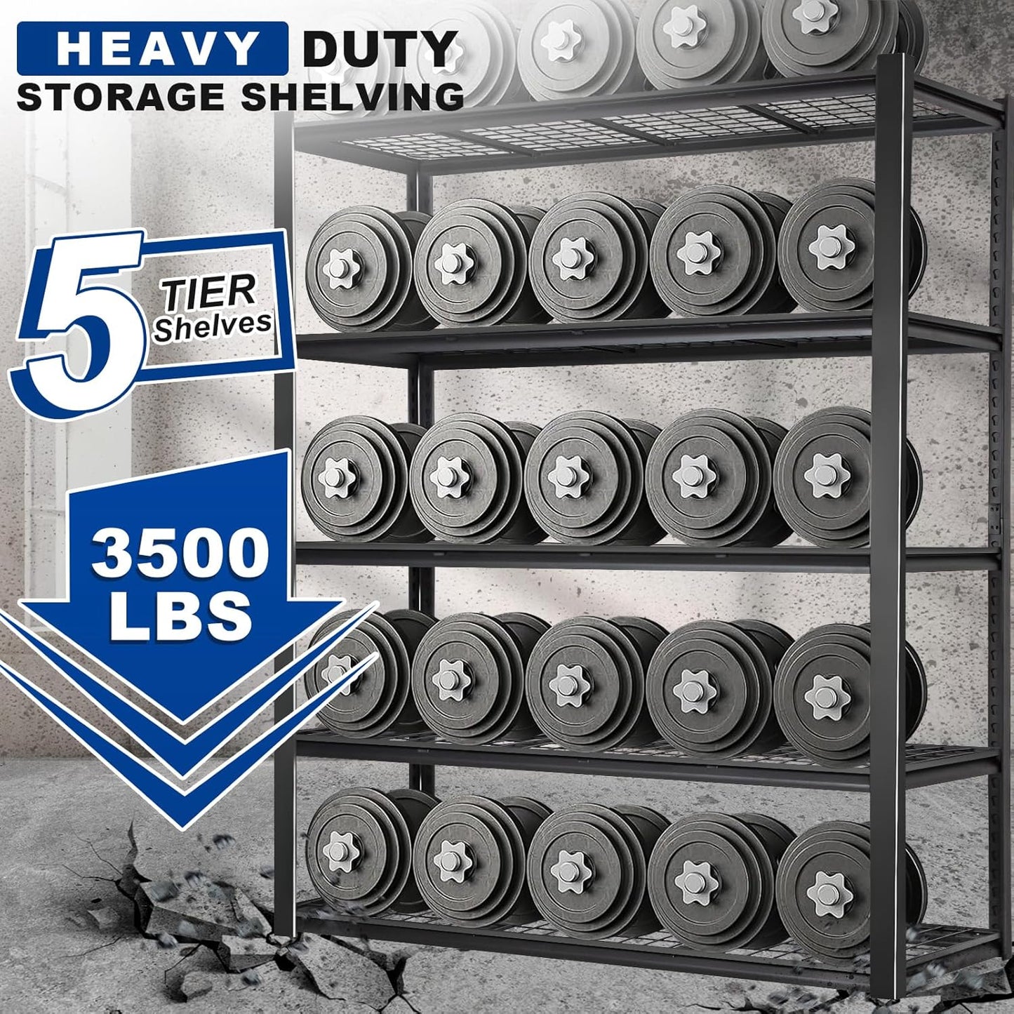 BILT HARD 60" W x 24" D Garage Shelving 3500 LBS, 72" H Storage Shelves, Heavy Duty 5-Tier Metal Shelving Units with Adjustable Shelf, Steel Wire Utility Storage Shelves