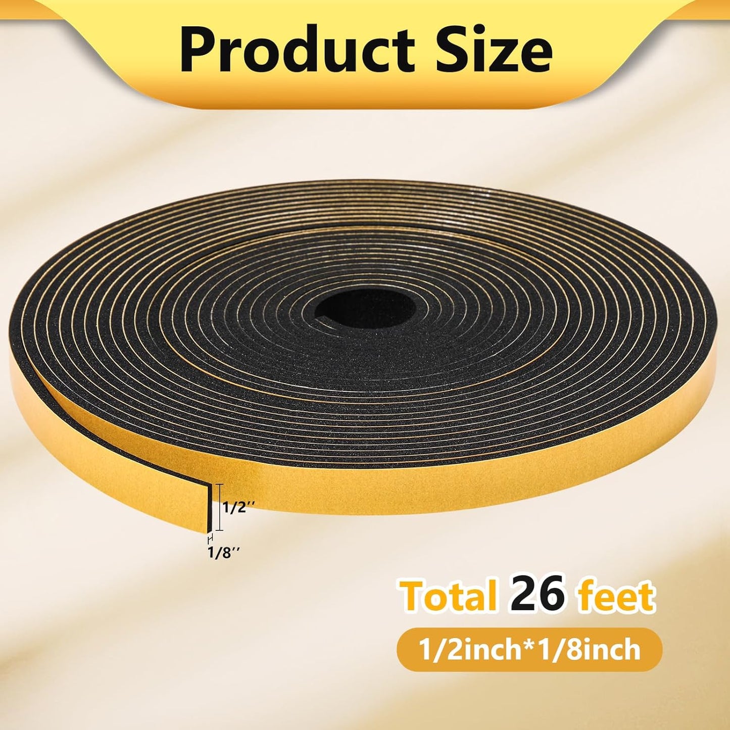 32Feet Weather Stripping (1/2 Inch X 1/16 Inch) Door Seal Strip, Strong Adhesive, Lightproof, Soundproof, Weatherproof Foam Tape Insulation for Sliding Door, Front Door Frame, Windows- Black