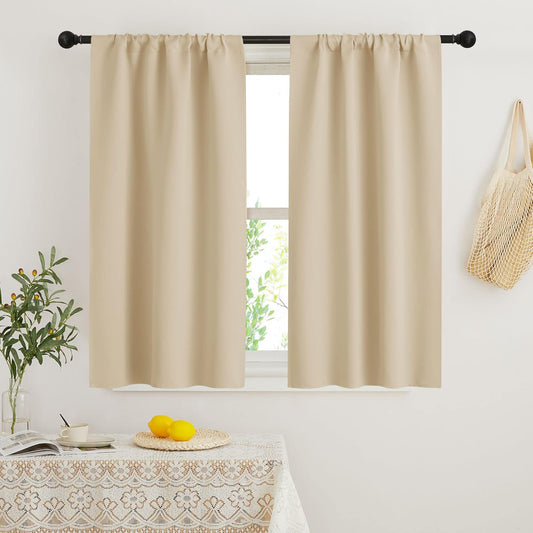 RYB HOME Dorm Curtains Room Darkening, 45 inch Length Privacy Window Treatment Thermal Insulated Covers for Shortage Room Studio Nursery, W29 x L45 inch, 2 Panels, Biscotti Beige